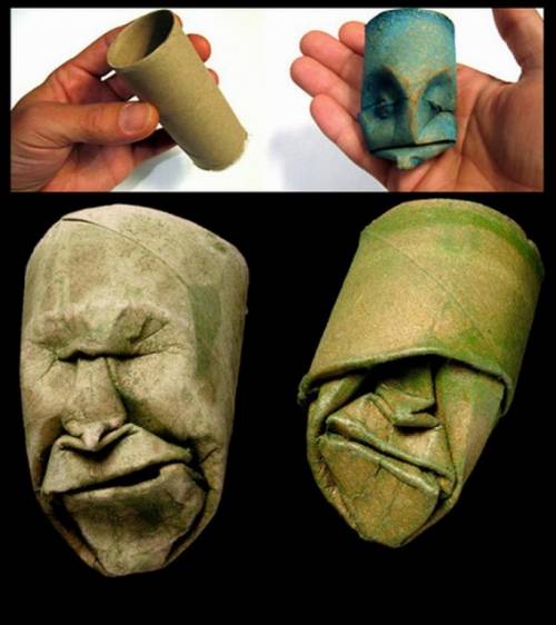 トイレットペーパーの芯で作られた人の顔の写真